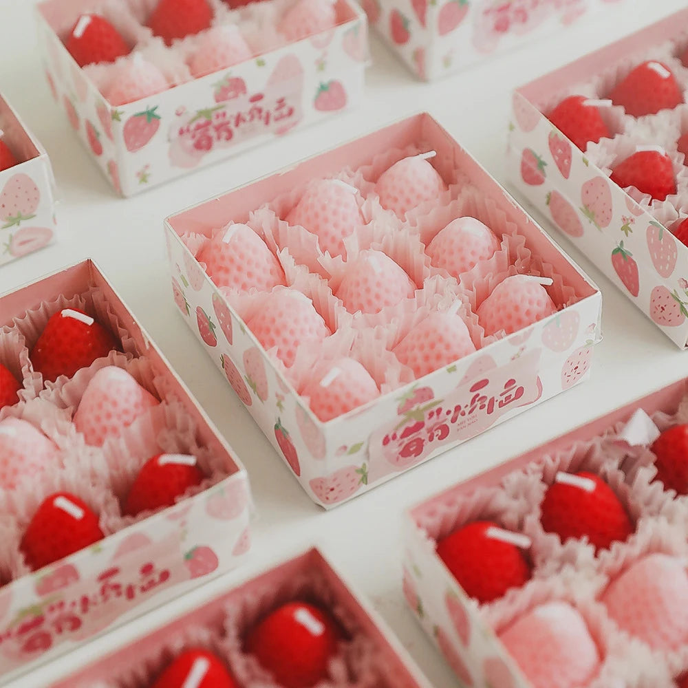 1 Set Strawberry Scented Aromatic Candles Guest Gift Decorative Scented Candles Fruit Food Candles Boxes