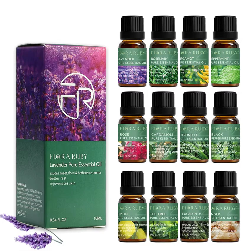 Essential Oils for Diffusers Lavender Eucalyptus Tea Tree Peppermint Rosemary Mint Bergamot Lemon Rose Pure Essential Oil 10Ml