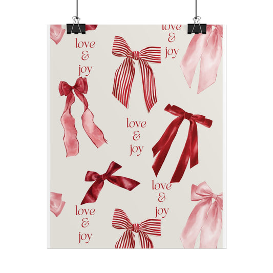 Festive Rolled Posters Featuring 'Love & Joy' Ribbon Design | Wall Art for Holidays, Home Decor, Gift Ideas, Christmas, Celebration