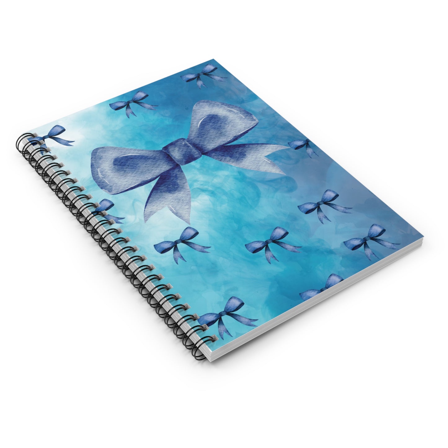 Elegant Floral Spiral Notebook - Blue Bows, Journal, Sketchbook, Gift for Her, Back to School, Stationery
