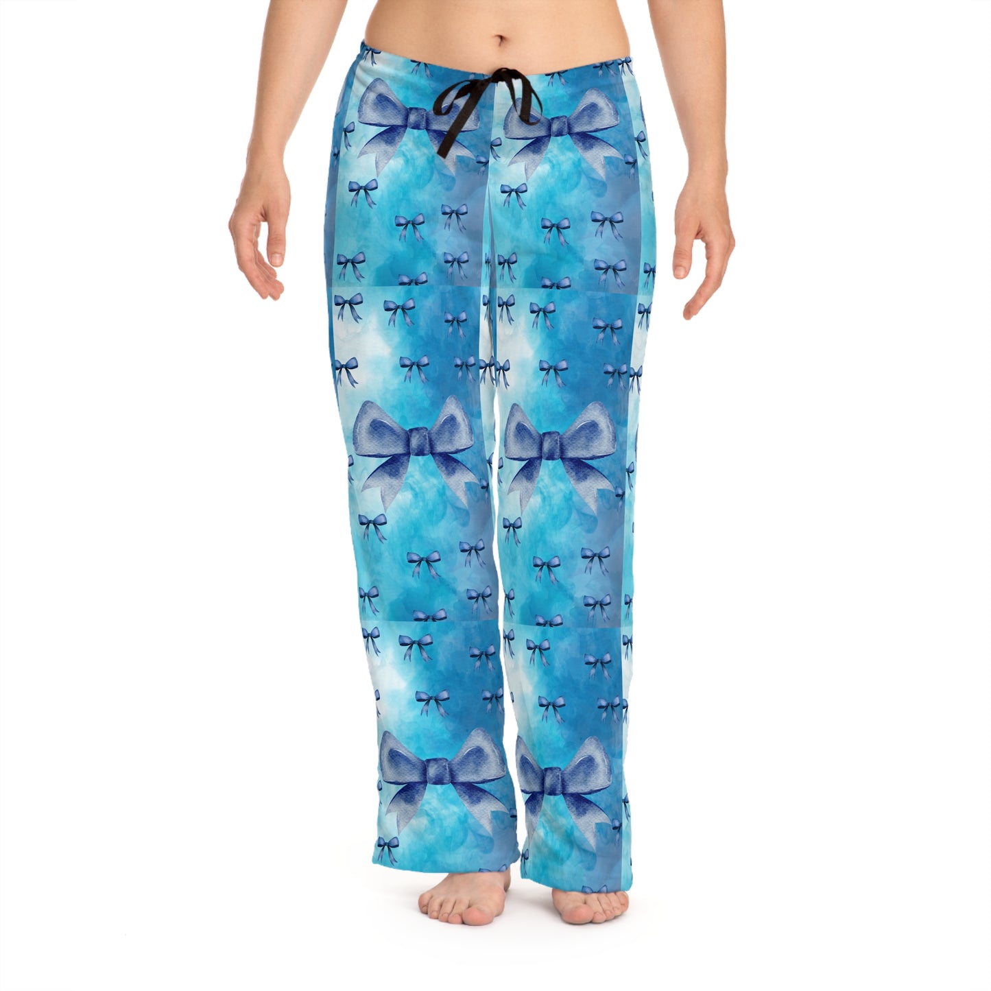 Cozy Women's Pajama Pants with Blue Bow Design, Comfortable Sleepwear, Relaxation Pants, Gift for Her, Loungewear, Homewear