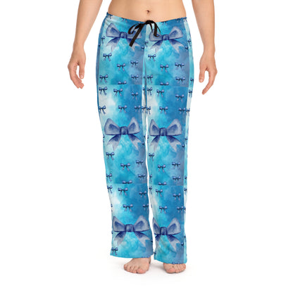 Cozy Women's Pajama Pants with Blue Bow Design, Comfortable Sleepwear, Relaxation Pants, Gift for Her, Loungewear, Homewear