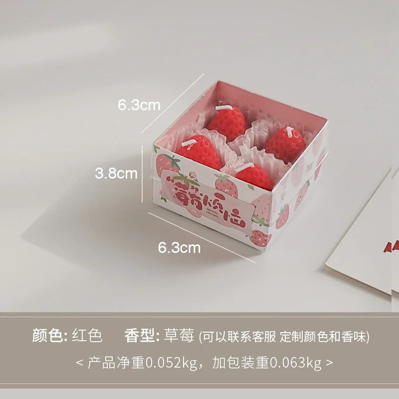 1 Set Strawberry Scented Aromatic Candles Guest Gift Decorative Scented Candles Fruit Food Candles Boxes