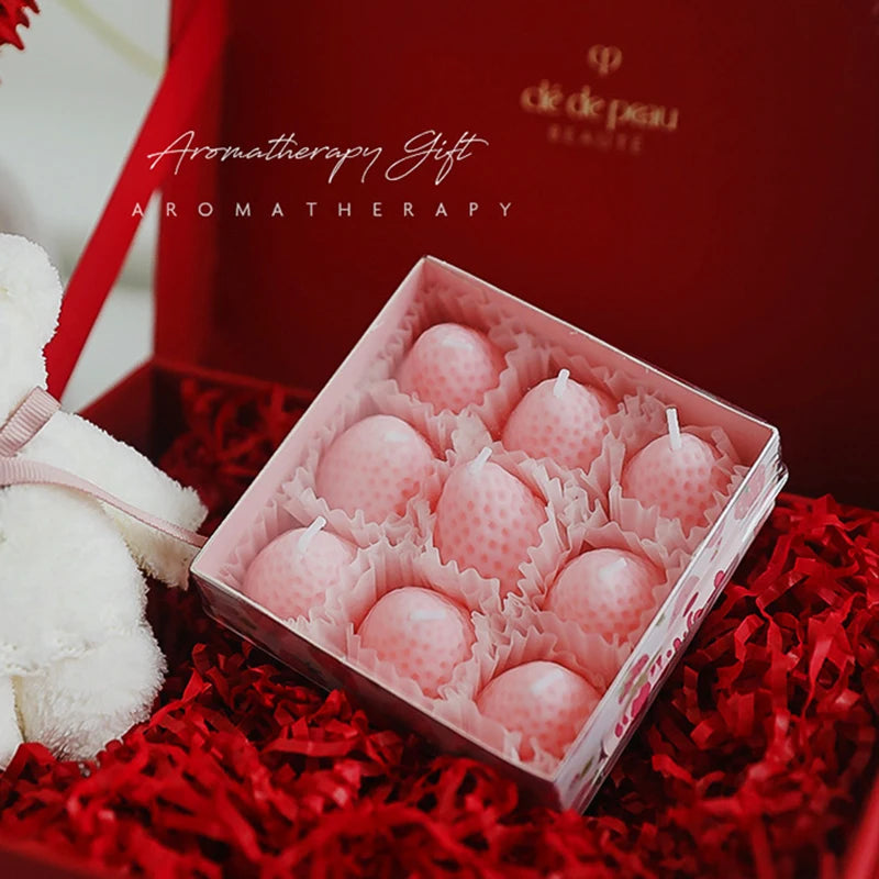 1 Set Strawberry Scented Aromatic Candles Guest Gift Decorative Scented Candles Fruit Food Candles Boxes