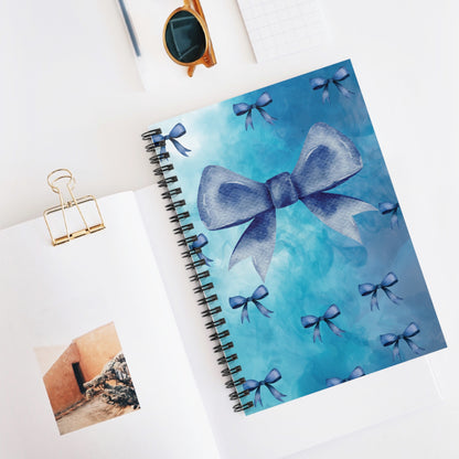 Elegant Floral Spiral Notebook - Blue Bows, Journal, Sketchbook, Gift for Her, Back to School, Stationery