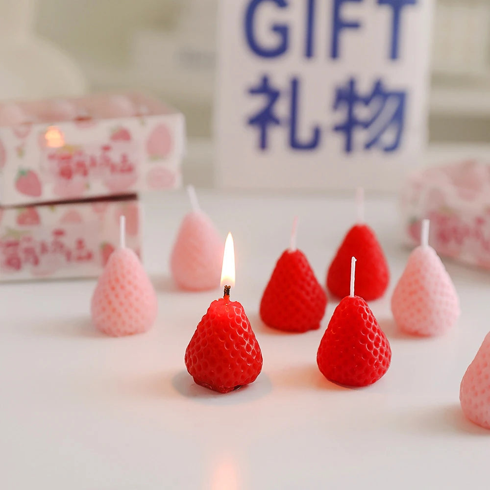 1 Set Strawberry Scented Aromatic Candles Guest Gift Decorative Scented Candles Fruit Food Candles Boxes