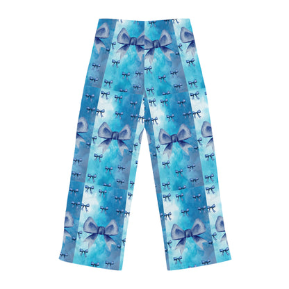 Cozy Women's Pajama Pants with Blue Bow Design, Comfortable Sleepwear, Relaxation Pants, Gift for Her, Loungewear, Homewear