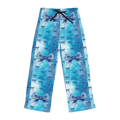 Cozy Women's Pajama Pants with Blue Bow Design, Comfortable Sleepwear, Relaxation Pants, Gift for Her, Loungewear, Homewear