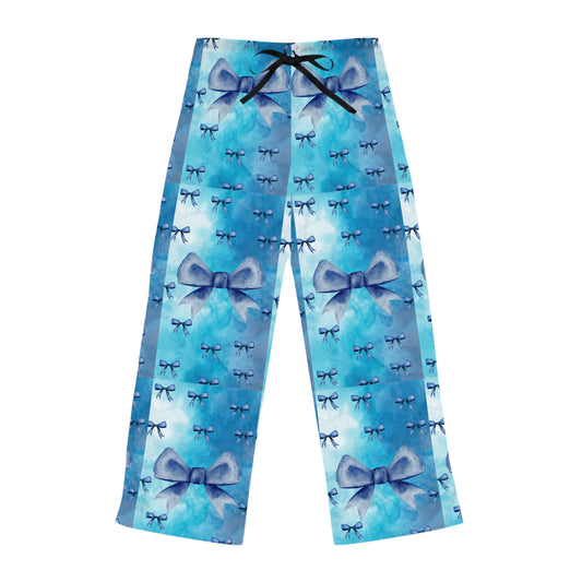 Cozy Women's Pajama Pants with Blue Bow Design, Comfortable Sleepwear, Relaxation Pants, Gift for Her, Loungewear, Homewear