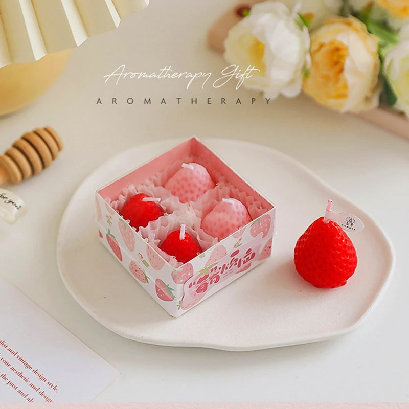 1 Set Strawberry Scented Aromatic Candles Guest Gift Decorative Scented Candles Fruit Food Candles Boxes
