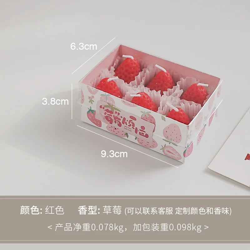 1 Set Strawberry Scented Aromatic Candles Guest Gift Decorative Scented Candles Fruit Food Candles Boxes