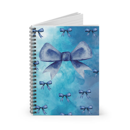 Elegant Floral Spiral Notebook - Blue Bows, Journal, Sketchbook, Gift for Her, Back to School, Stationery