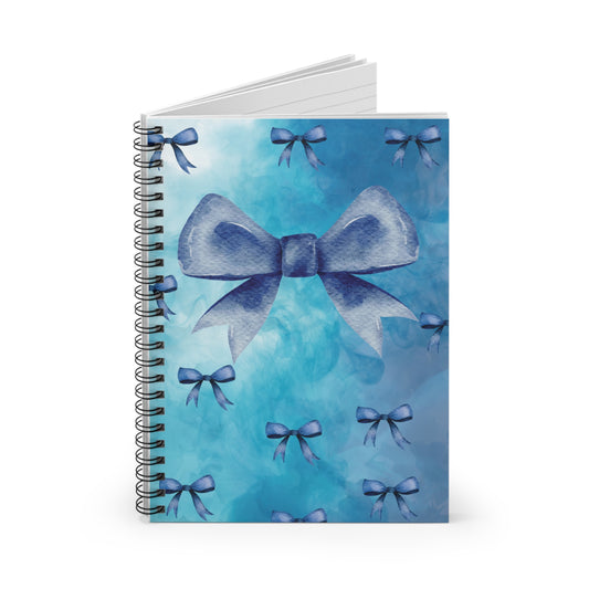 Elegant Floral Spiral Notebook - Blue Bows, Journal, Sketchbook, Gift for Her, Back to School, Stationery