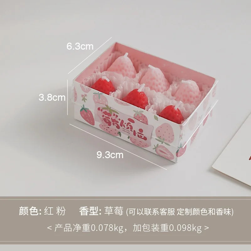 1 Set Strawberry Scented Aromatic Candles Guest Gift Decorative Scented Candles Fruit Food Candles Boxes