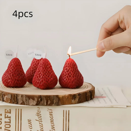 4Pcs Strawberry-Shaped Miniature Scented Candles Realistic Fruit-Scented Aromatherapy Candles Perfect as a Trendy Photo Prop
