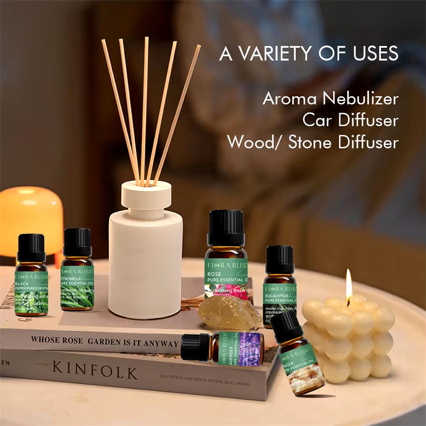 Essential Oils for Diffusers Lavender Eucalyptus Tea Tree Peppermint Rosemary Mint Bergamot Lemon Rose Pure Essential Oil 10Ml