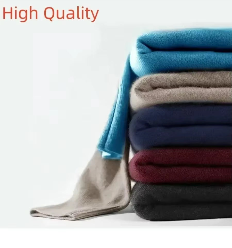 New 2025 Men'S Mock Collar 100% Pure Woolen Sweater Tops Autumn Winter Cashmere Sweater Men Pullover Knitted Warm Sweater Male